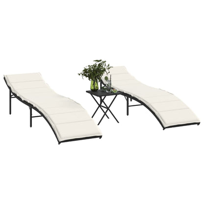 Lettini Prendisole 2 pz con Tavolino Nero in Polyrattan - homemem39