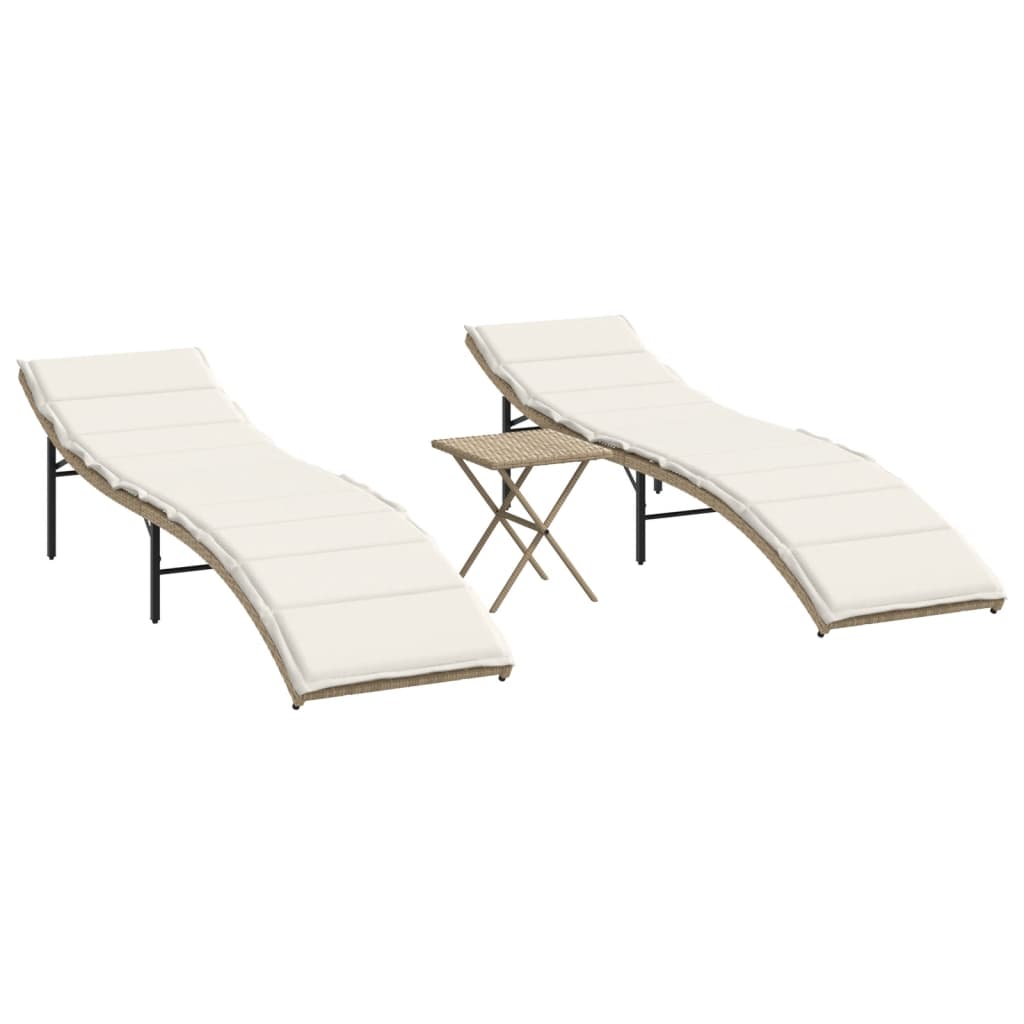 Lettini Prendisole 2 pz con Tavolino Beige in Polyrattan - homemem39