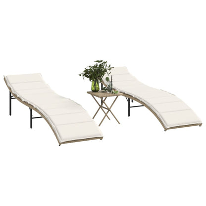 Lettini Prendisole 2 pz con Tavolino Beige in Polyrattan - homemem39