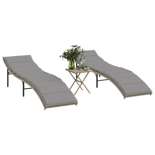 Lettini Prendisole 2 pz con Tavolino Beige in Polyrattan - homemem39