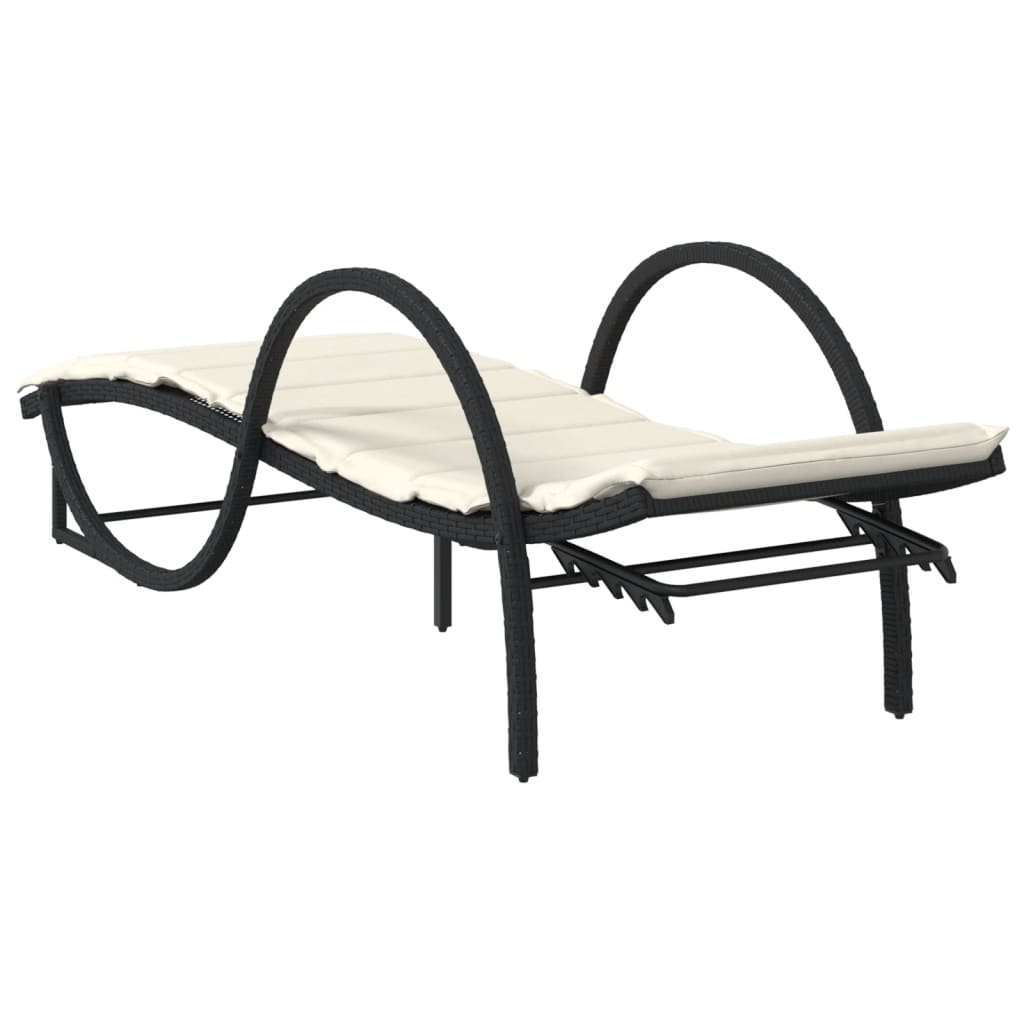 Lettino Prendisole con Cuscino Nero 60x199x42 cm in Polyrattan - homemem39