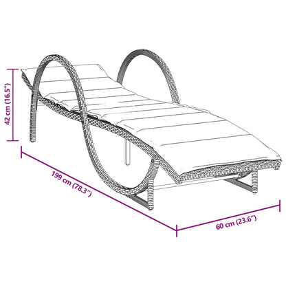 Lettino Prendisole con Cuscino Marrone 60x199x42 cm Polyrattan - homemem39