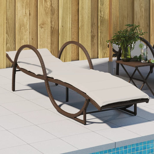 Lettino Prendisole con Cuscino Marrone 60x199x42 cm Polyrattan - homemem39