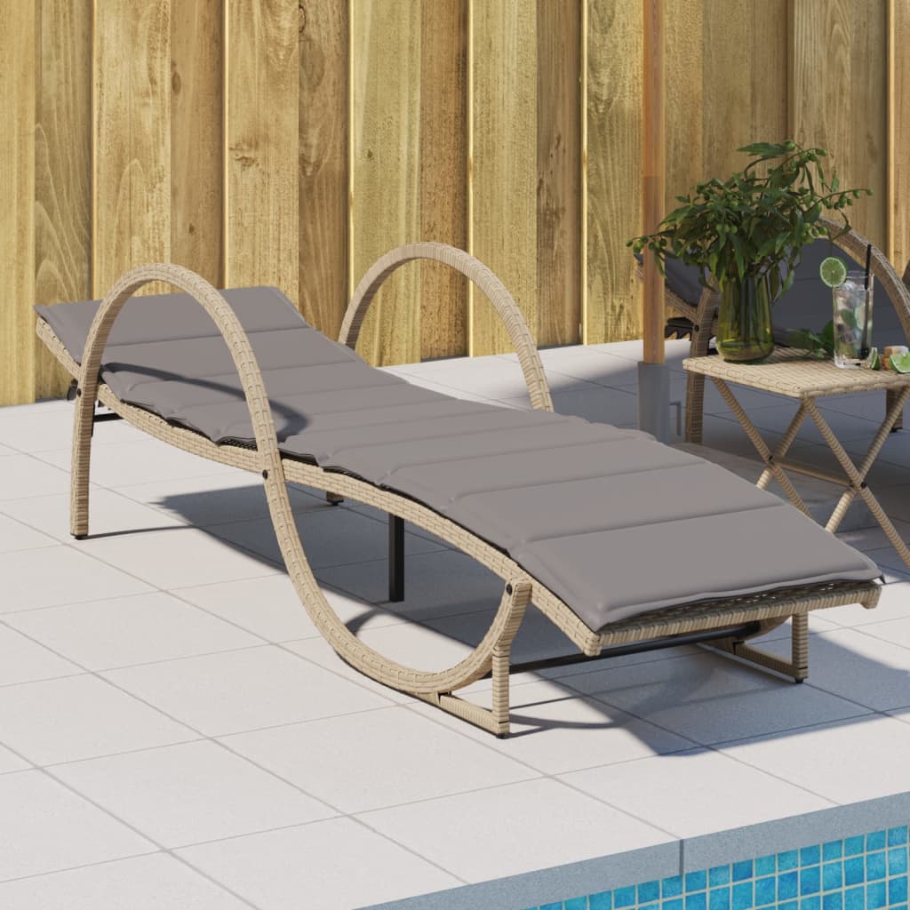 Lettino Prendisole con Cuscini Beige 60x199x42 cm Polyrattan - homemem39