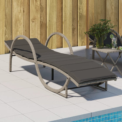 Lettino Prendisole con Cuscino Grigio 60x199x42cm in Polyrattan - homemem39