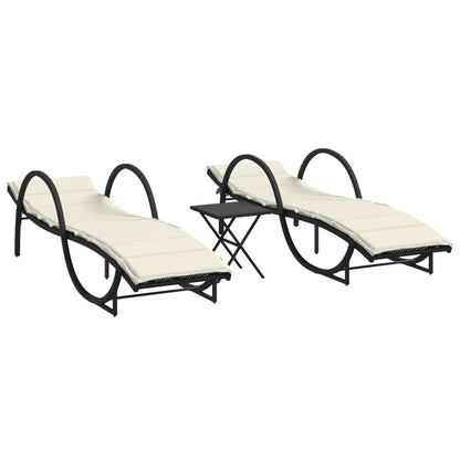 Lettini Prendisole 2 pz con Tavolino Nero in Polyrattan - homemem39