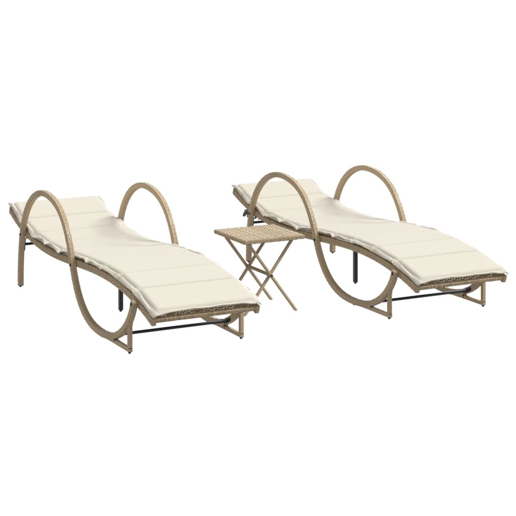 Lettini Prendisole 2 pz con Tavolino Beige in Polyrattan - homemem39