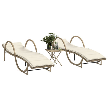 Lettini Prendisole 2 pz con Tavolino Beige in Polyrattan - homemem39