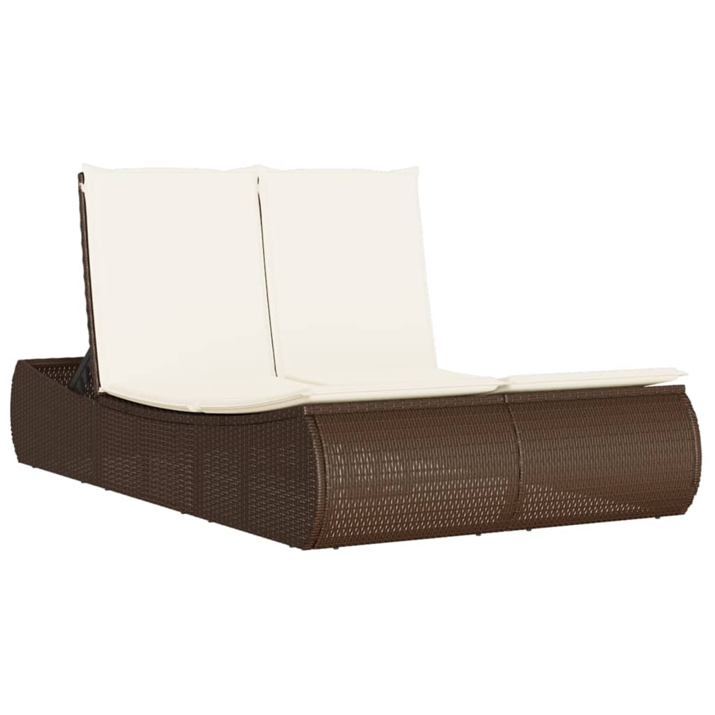 Lettino Prendisole con Cuscini Marrone in Polyrattan - homemem39