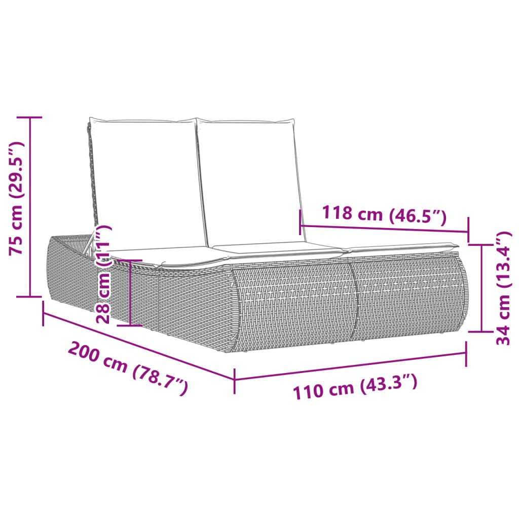 Lettino Prendisole con Cuscini Marrone in Polyrattan - homemem39