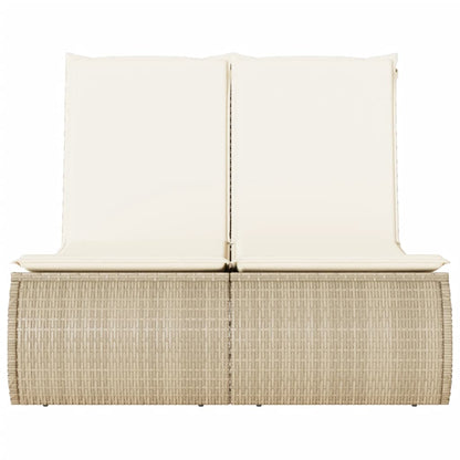 Lettino Prendisole con Cuscini Beige in Polyrattan