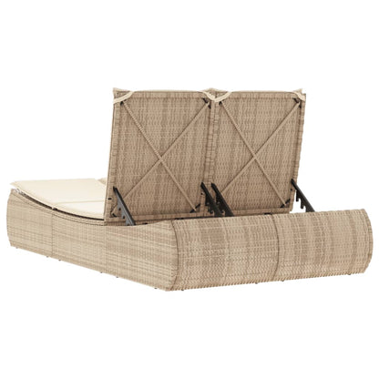 Lettino Prendisole con Cuscini Beige in Polyrattan