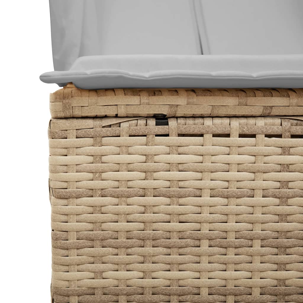 Lettino Prendisole con Tetto e Tende Beige in Polyrattan