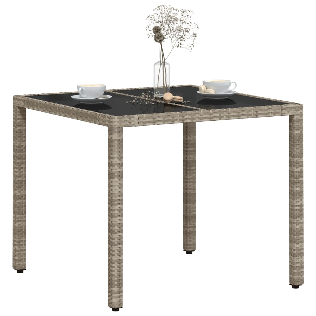 Tavolo Giardino Piano Vetro Grigio Chiaro 90x90x75cm Polyrattan - homemem39