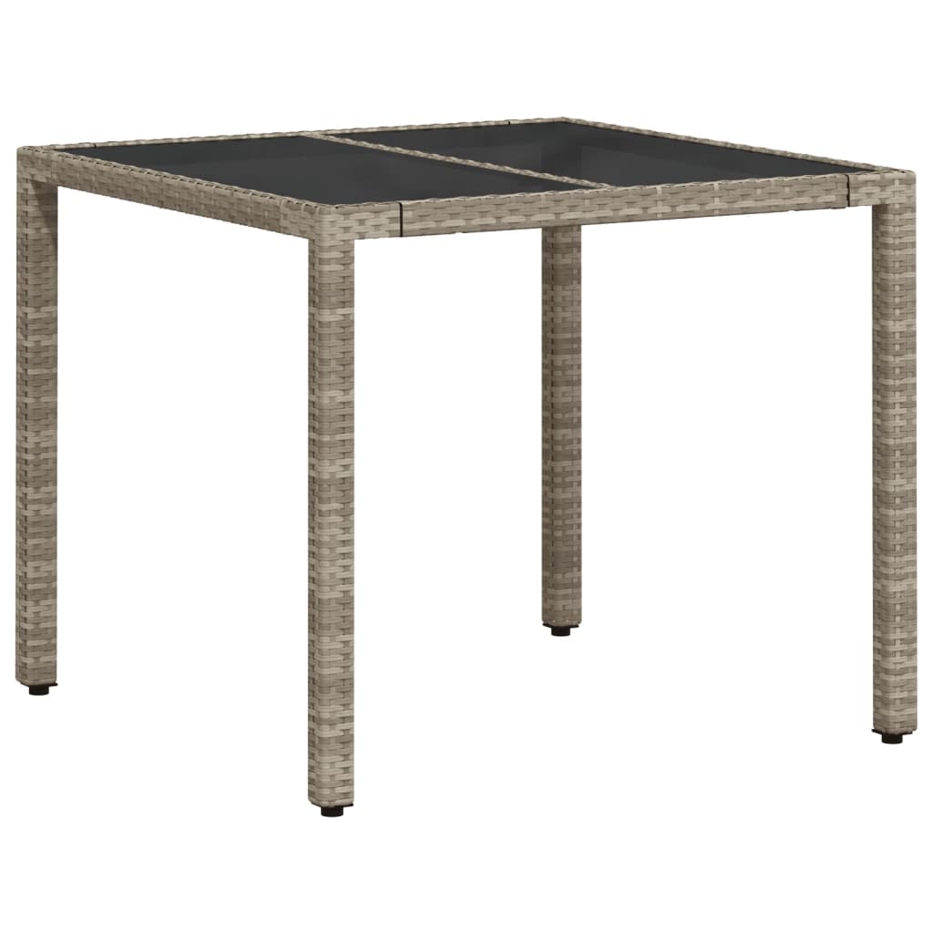 Tavolo Giardino Piano Vetro Grigio Chiaro 90x90x75cm Polyrattan - homemem39