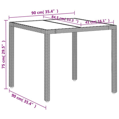 Tavolo Giardino Piano Vetro Grigio Chiaro 90x90x75cm Polyrattan - homemem39