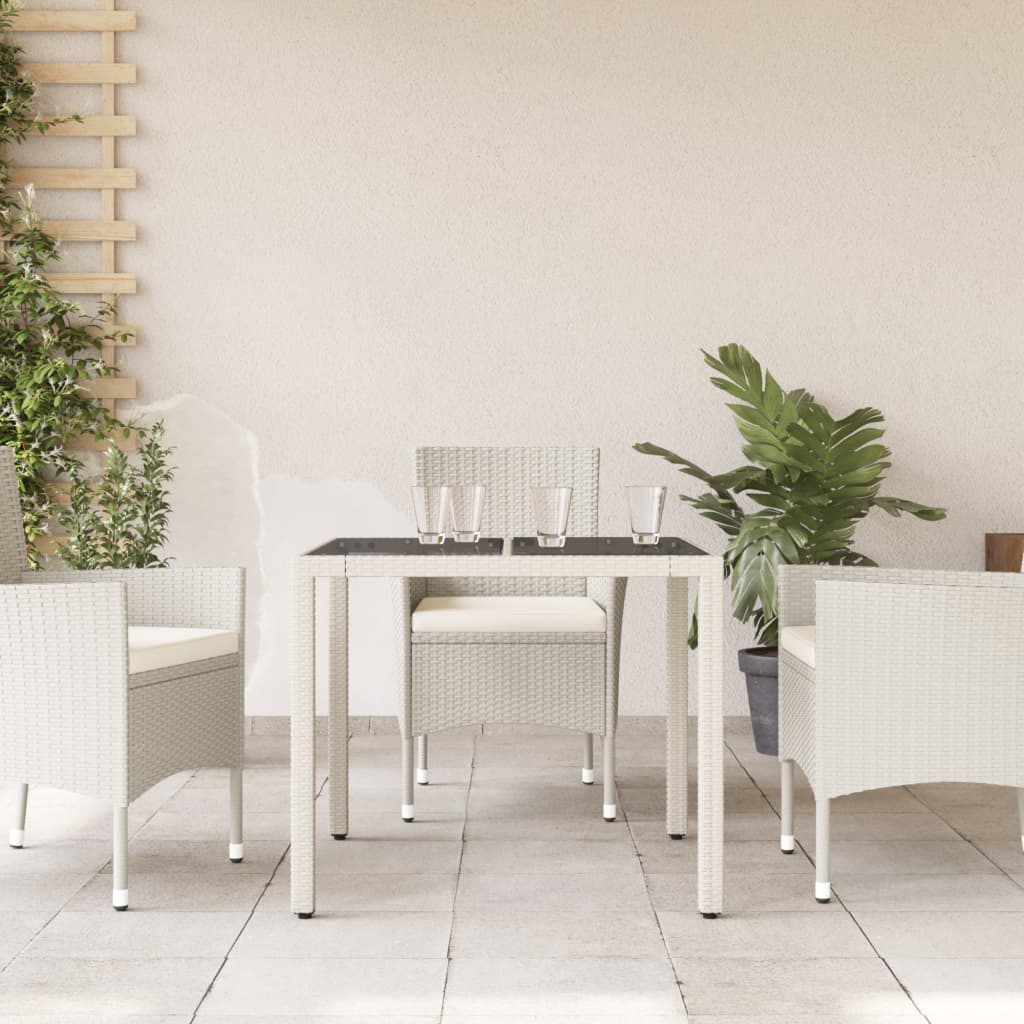 Tavolo Giardino con Piano Vetro Bianco 90x90x75 cm Polyrattan - homemem39