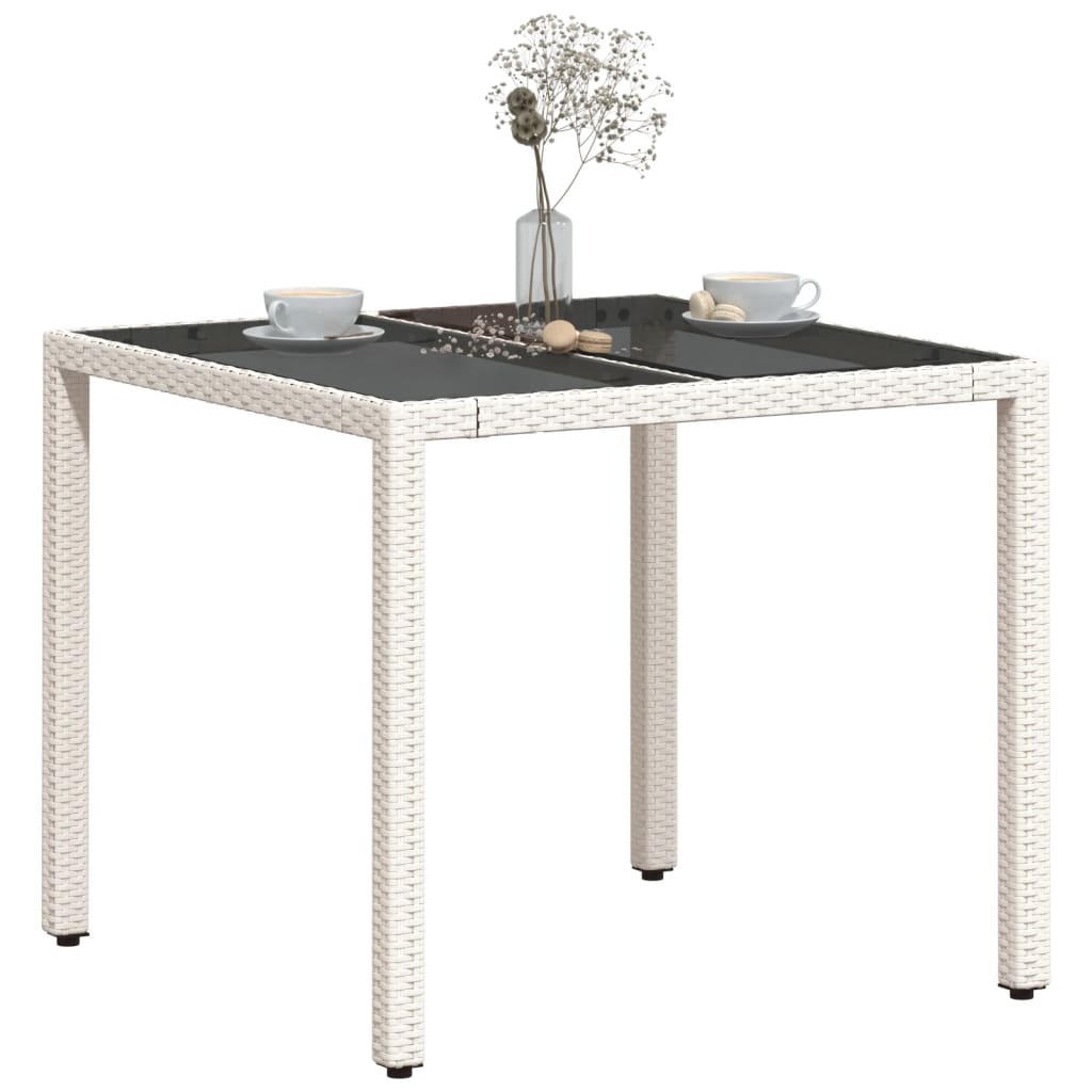 Tavolo Giardino con Piano Vetro Bianco 90x90x75 cm Polyrattan - homemem39