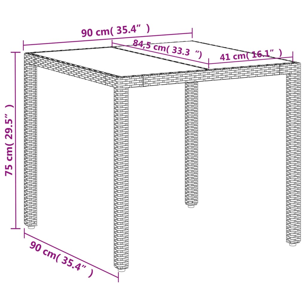 Tavolo Giardino con Piano Vetro Bianco 90x90x75 cm Polyrattan - homemem39