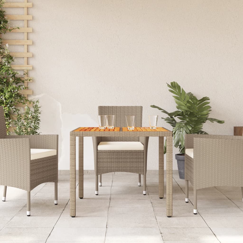 Tavolo da Giardino Beige 90x90x75 cm Polyrattan e Legno Acacia - homemem39