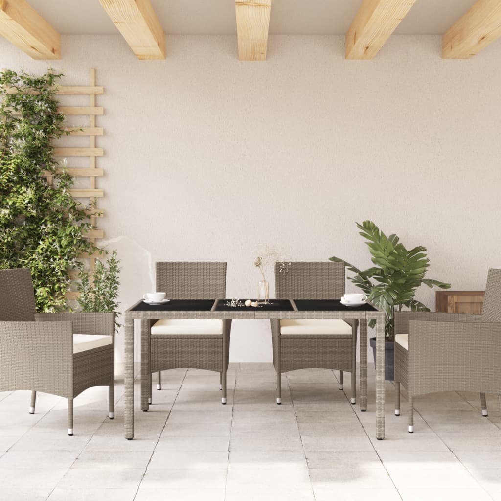 Tavolo Giardino Piano Vetro Grigio Chiaro 150x90x75 Polyrattan - homemem39