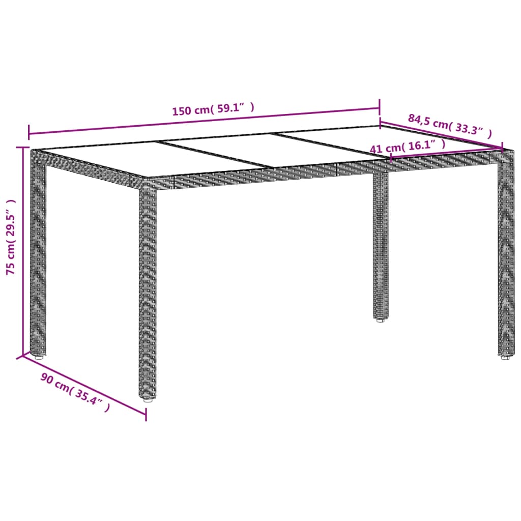 Tavolo Giardino Piano Vetro Grigio Chiaro 150x90x75 Polyrattan - homemem39