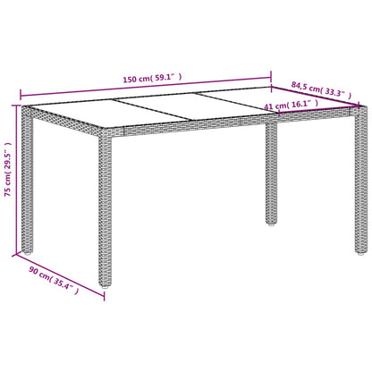 Tavolo da Giardino Piano in Vetro Bianco 150x90x75cm Polyrattan - homemem39