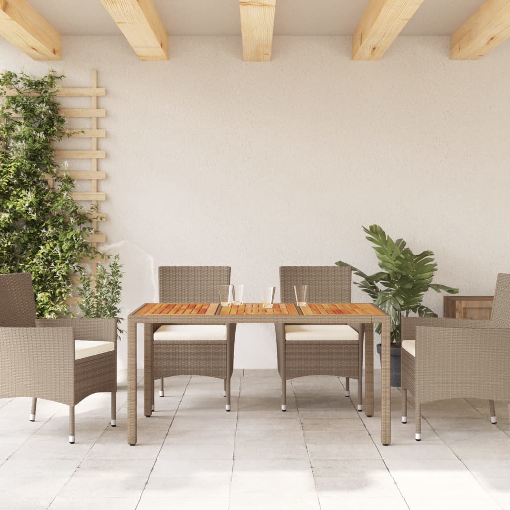 Tavolo da Giardino Beige 150x90x75 cm in Polyrattan e Acacia - homemem39