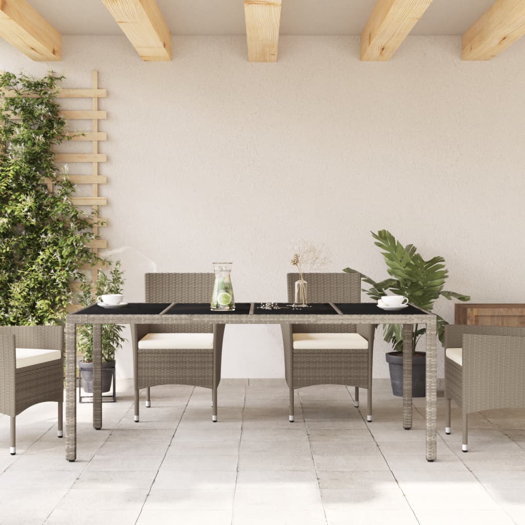 Tavolo Giardino Piano Vetro Grigio Chiaro 190x90x75 Polyrattan - homemem39