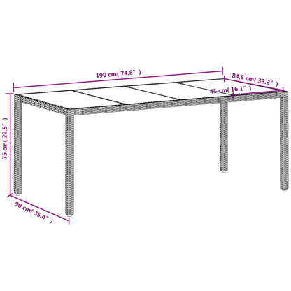 Tavolo Giardino Piano in Vetro Bianco 190x90x75 cm Polyrattan - homemem39