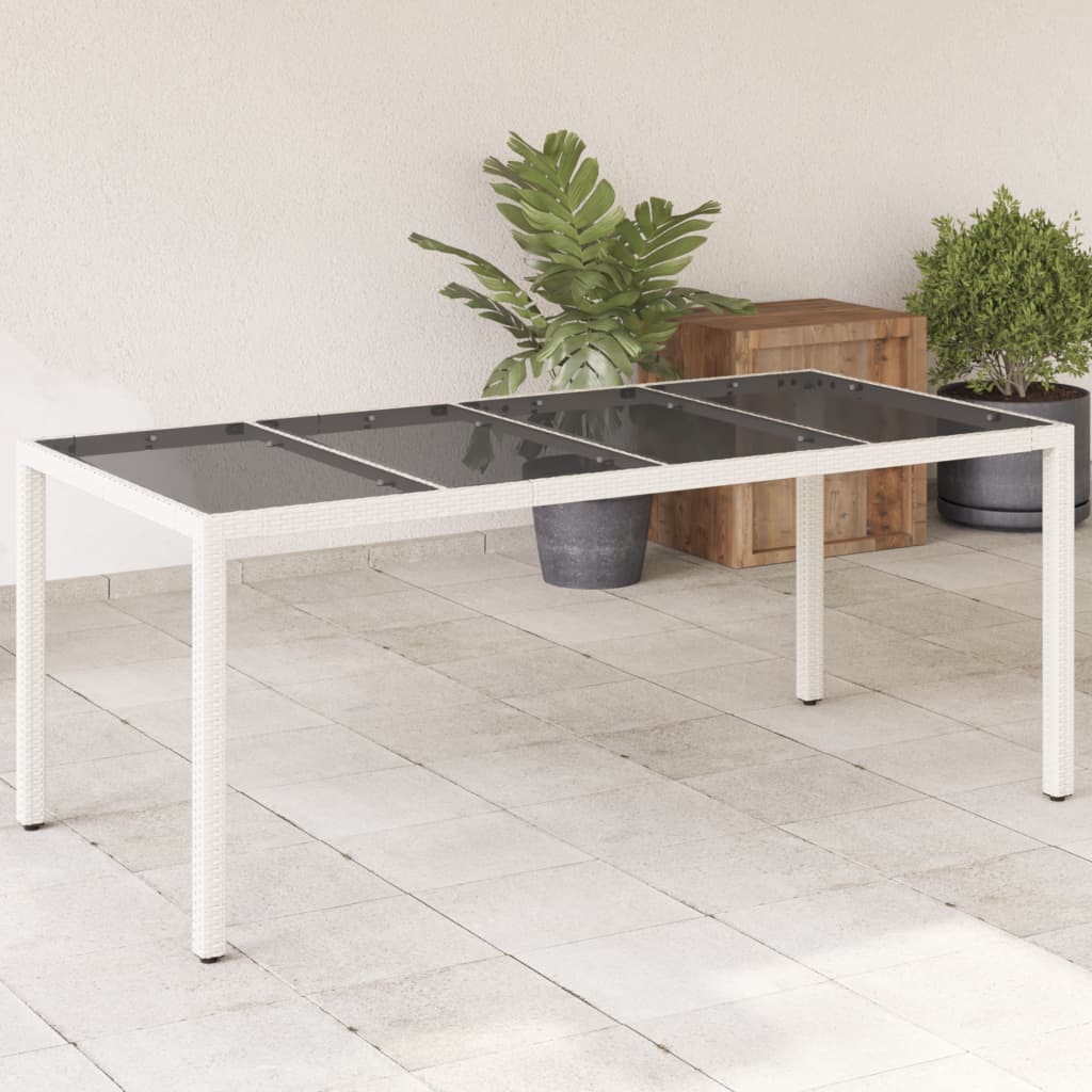 Tavolo Giardino Piano in Vetro Bianco 190x90x75 cm Polyrattan - homemem39