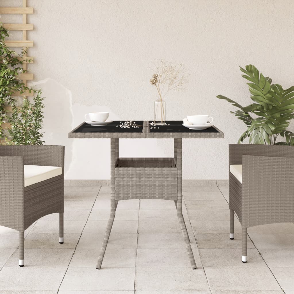 Tavolo Giardino Piano Vetro Grigio Chiaro 80x80x75cm Polyrattan - homemem39