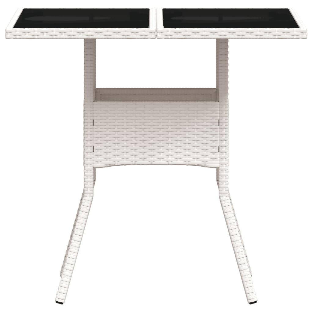 Tavolo Giardino con Piano Vetro Bianco 80x80x75 cm Polyrattan - homemem39