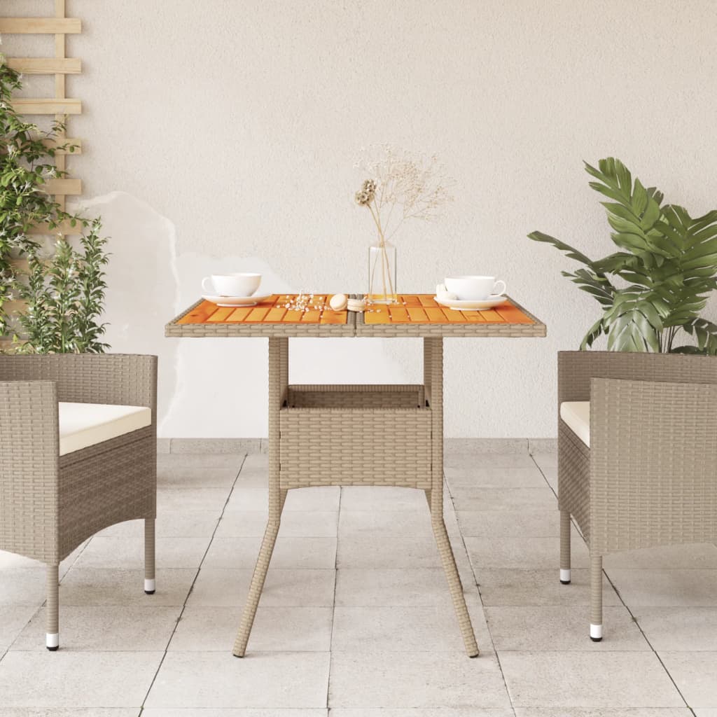 Tavolo da Giardino Beige 80x80x75 cm Polyrattan e Legno Acacia - homemem39