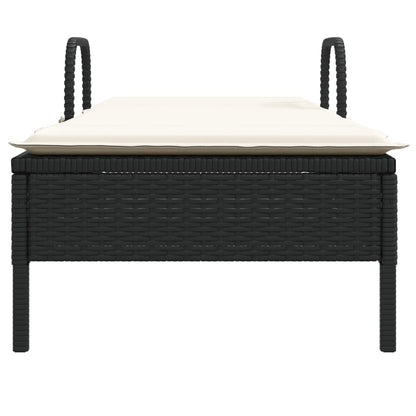 Lettino Prendisole con Ruote e Cuscino in Polyrattan Nero - homemem39