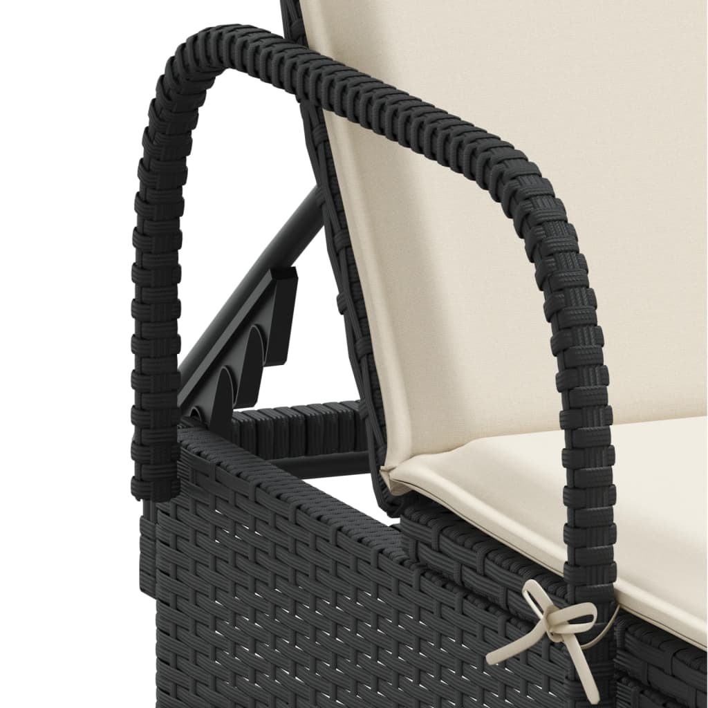 Lettino Prendisole con Ruote e Cuscino in Polyrattan Nero - homemem39