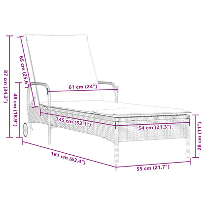 Lettino Prendisole con Ruote e Cuscino in Polyrattan Nero - homemem39