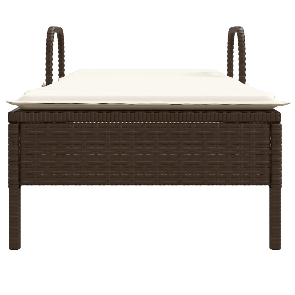 Lettino Prendisole con Ruote e Cuscino in Polyrattan Marrone - homemem39