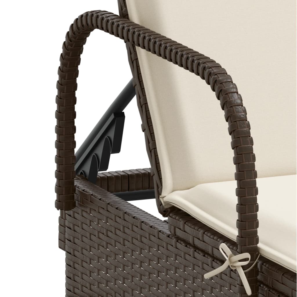 Lettino Prendisole con Ruote e Cuscino in Polyrattan Marrone - homemem39