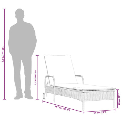 Lettino Prendisole con Ruote e Cuscino in Polyrattan Marrone - homemem39