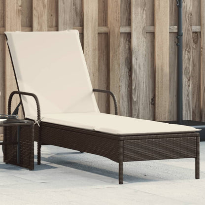 Lettino Prendisole con Ruote e Cuscino in Polyrattan Marrone - homemem39