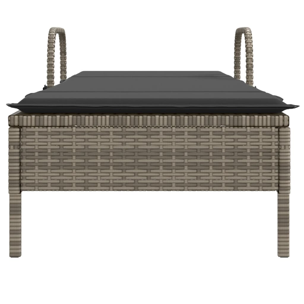 Lettino Prendisole con Ruote e Cuscino in Polyrattan Grigio - homemem39