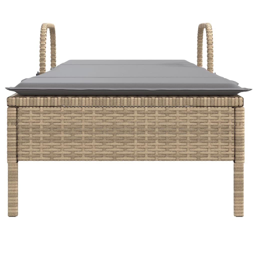 Lettino Prendisole con Ruote e Cuscino in Polyrattan Beige - homemem39