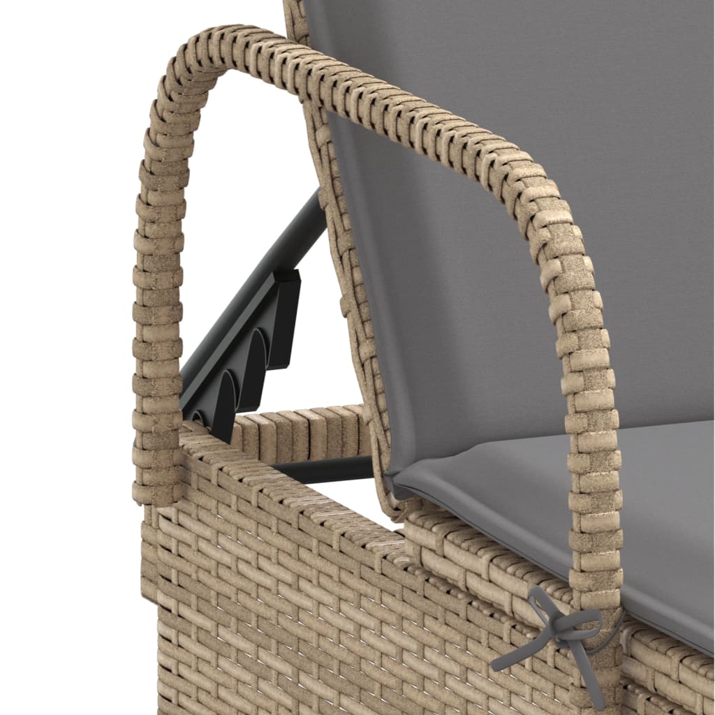 Lettino Prendisole con Ruote e Cuscino in Polyrattan Beige - homemem39