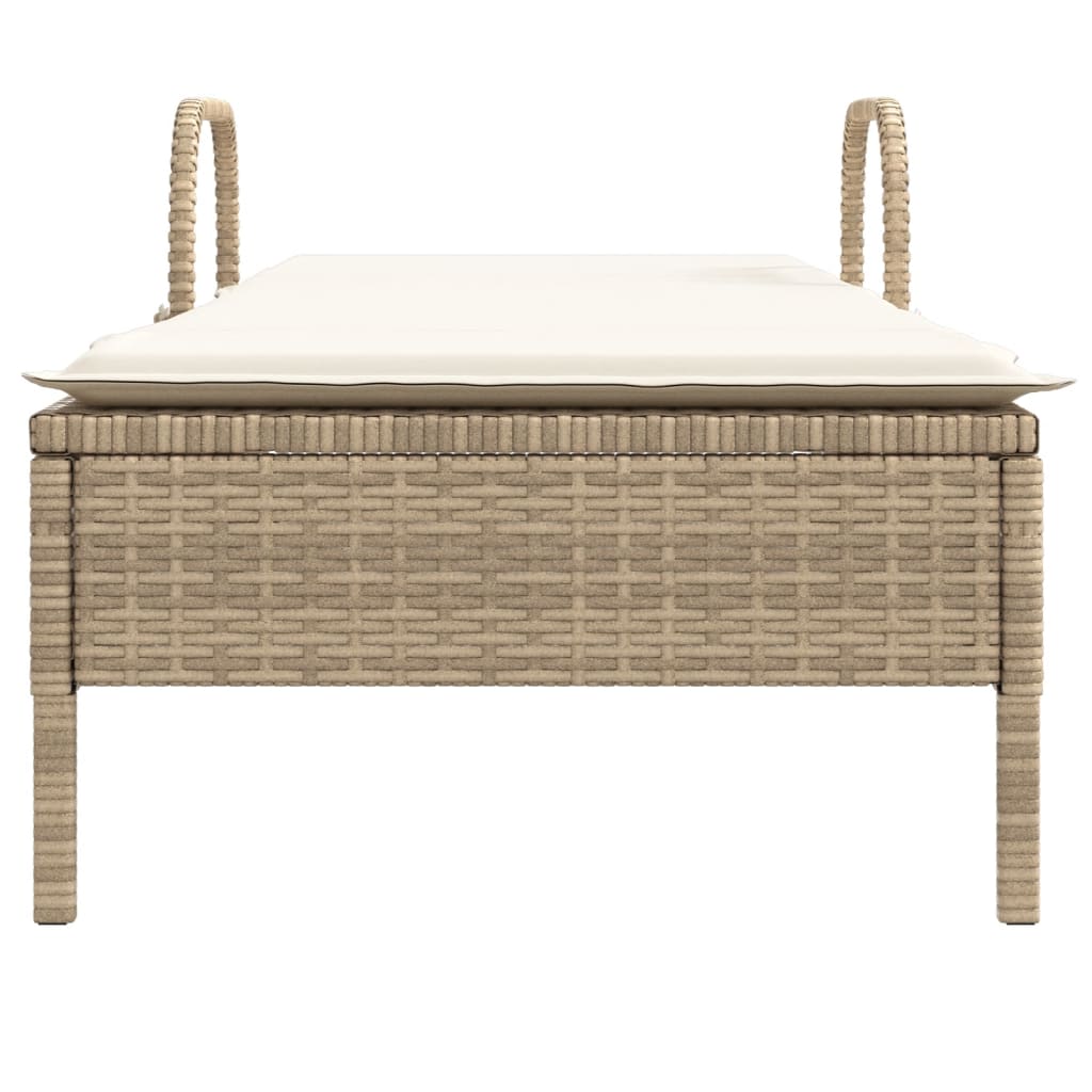 Lettino Prendisole con Ruote e Cuscino in Polyrattan Beige - homemem39