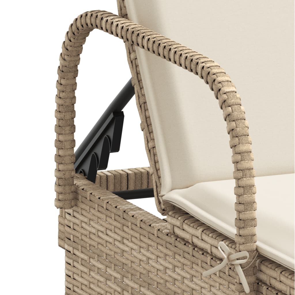 Lettino Prendisole con Ruote e Cuscino in Polyrattan Beige - homemem39