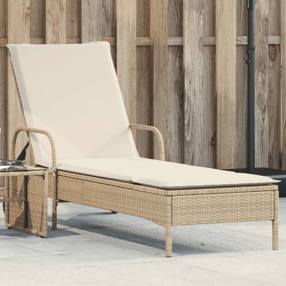 Lettino Prendisole con Ruote e Cuscino in Polyrattan Beige - homemem39