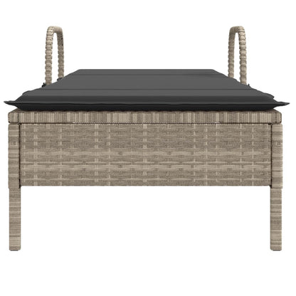 Lettino Prendisole con Ruote e Cuscino Polyrattan Grigio Chiaro - homemem39