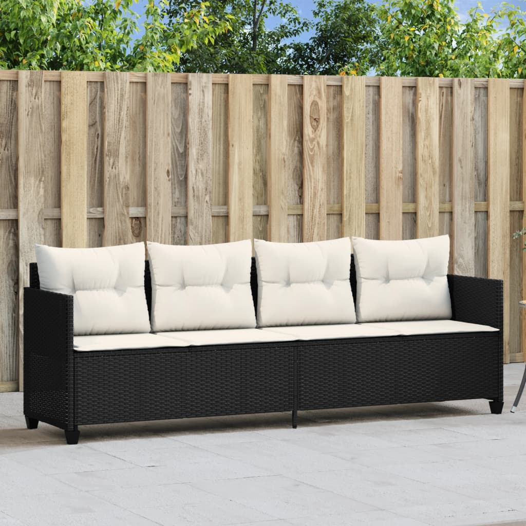 Lettino Prendisole con Cuscini Nero in Polyrattan - homemem39