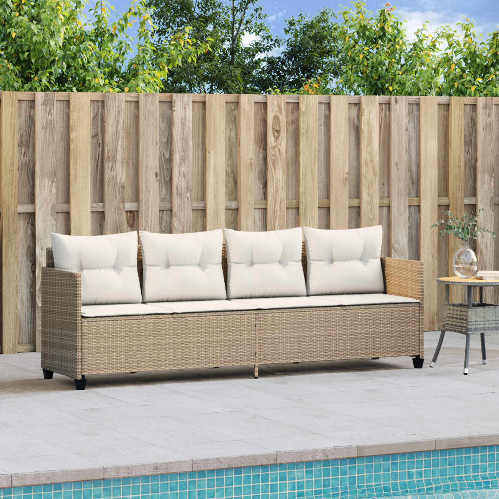 Lettino Prendisole con Cuscini Beige in Polyrattan - homemem39